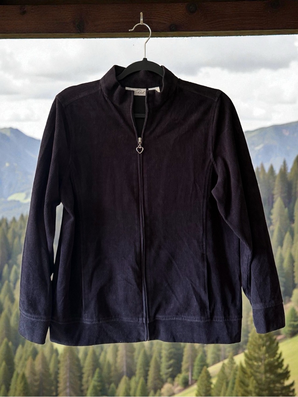 Carroll Reed Black Ribbed Zip-Front Sweater Jacket